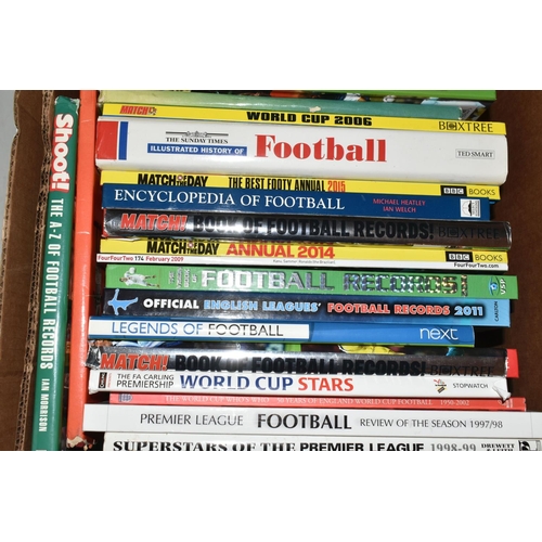 336 - TWO BOXES OF FOOTBALL INTEREST HARDBACK AND PAPERBACK BOOKS, approximately seventy titles, made up o... 