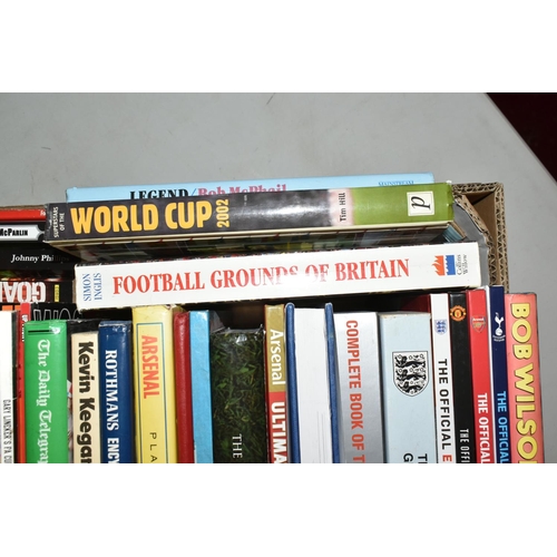 336 - TWO BOXES OF FOOTBALL INTEREST HARDBACK AND PAPERBACK BOOKS, approximately seventy titles, made up o... 