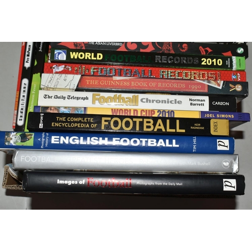 336 - TWO BOXES OF FOOTBALL INTEREST HARDBACK AND PAPERBACK BOOKS, approximately seventy titles, made up o... 