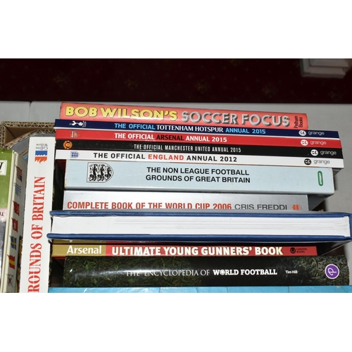 336 - TWO BOXES OF FOOTBALL INTEREST HARDBACK AND PAPERBACK BOOKS, approximately seventy titles, made up o... 