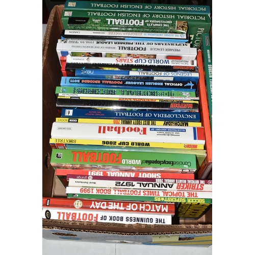 336 - TWO BOXES OF FOOTBALL INTEREST HARDBACK AND PAPERBACK BOOKS, approximately seventy titles, made up o... 