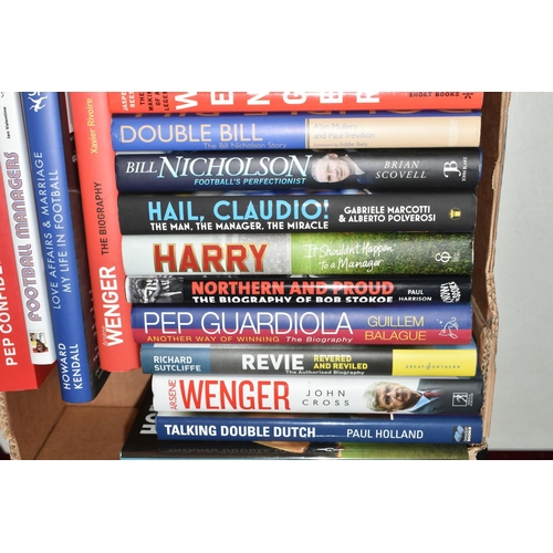 337 - THREE BOXES OF FOOTBALL INTEREST HARDBACK AND PAPERBACK BOOKS, approximately eighty eight titles, co... 