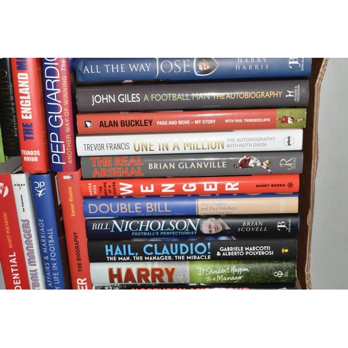 337 - THREE BOXES OF FOOTBALL INTEREST HARDBACK AND PAPERBACK BOOKS, approximately eighty eight titles, co... 