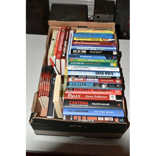 338 - THREE BOXES OF FOOTBALL INTEREST HARDBACK AND PAPERBACK BOOKS, approximately one hundred and three t... 