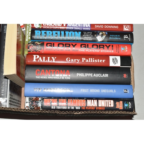 338 - THREE BOXES OF FOOTBALL INTEREST HARDBACK AND PAPERBACK BOOKS, approximately one hundred and three t... 