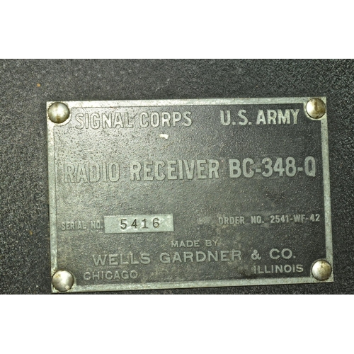 376 - A US ARMY SIGNAL CORPS RADIO RECEIVER, numbered BC-348-Q, serial number 5416, order number 2541-WF-4... 