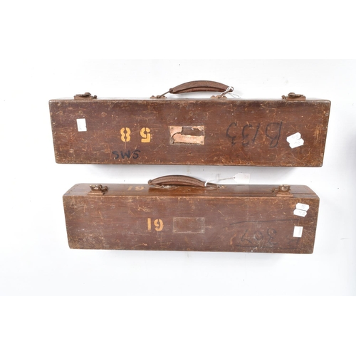 412 - TWO EMPTY MILITARY SIGHT BOXES AND ONE OTHER, the two fitted cases previously held Parallax measurin... 