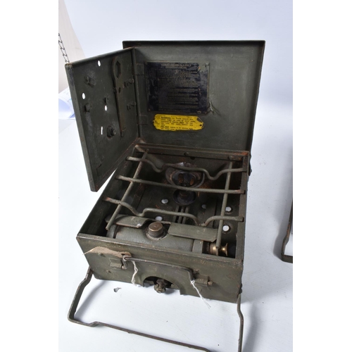 415 - TWO MILITARY FIELD COOKING STOVES AND A CHEMICAL DETECTION KIT, both stoves appear to be in good con... 