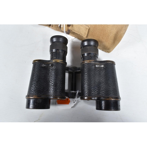 416 - A CASED PAIR OF WWI BINOCULARS AND TWO MORE MODERN MAP CASES, the binoculars have the military broad... 