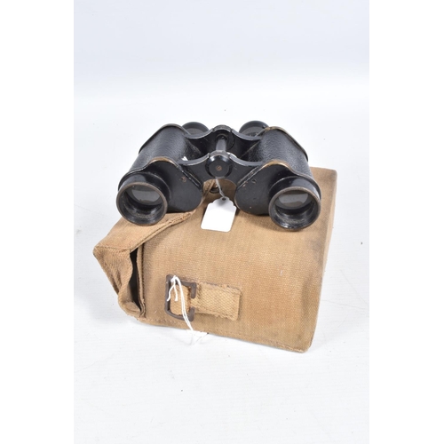 416 - A CASED PAIR OF WWI BINOCULARS AND TWO MORE MODERN MAP CASES, the binoculars have the military broad... 