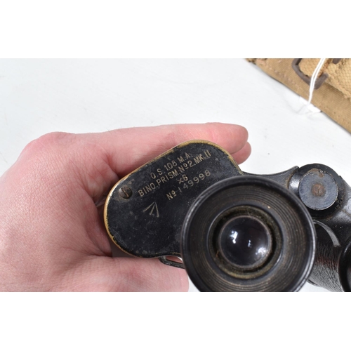 416 - A CASED PAIR OF WWI BINOCULARS AND TWO MORE MODERN MAP CASES, the binoculars have the military broad... 