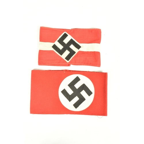 427 - TWO GERMAN UNIFORM ARM BANDS, the first is a HJ Hitler youth armbands and this has no visible stamps... 