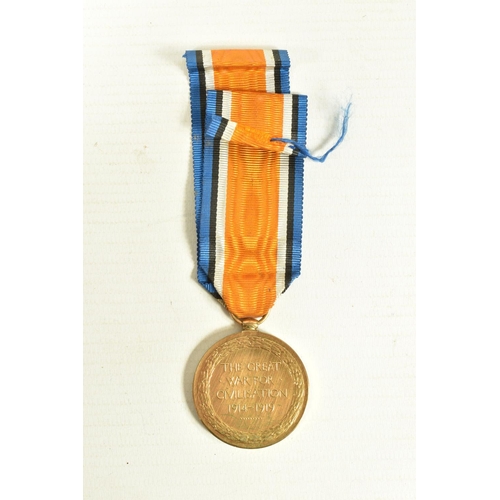 428 - A PAIR OF WWI MEDALS WITH RIBBONS, the medals are correctly named to M-320966 PVT J DUDLEY A.S.C, pr... 