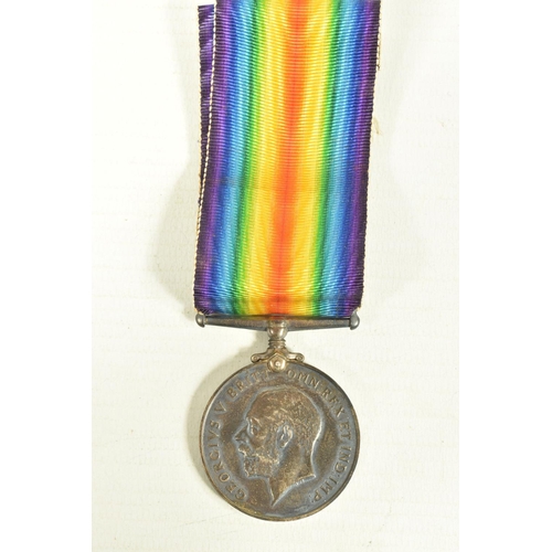 428 - A PAIR OF WWI MEDALS WITH RIBBONS, the medals are correctly named to M-320966 PVT J DUDLEY A.S.C, pr... 