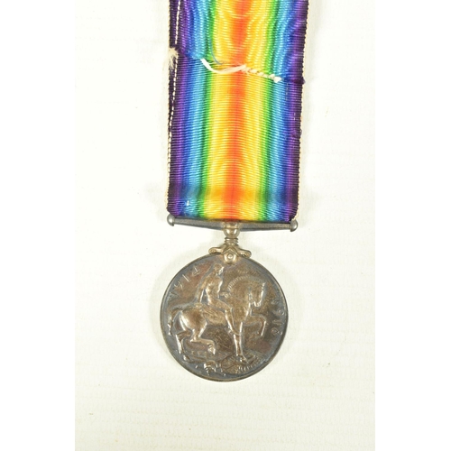 428 - A PAIR OF WWI MEDALS WITH RIBBONS, the medals are correctly named to M-320966 PVT J DUDLEY A.S.C, pr... 