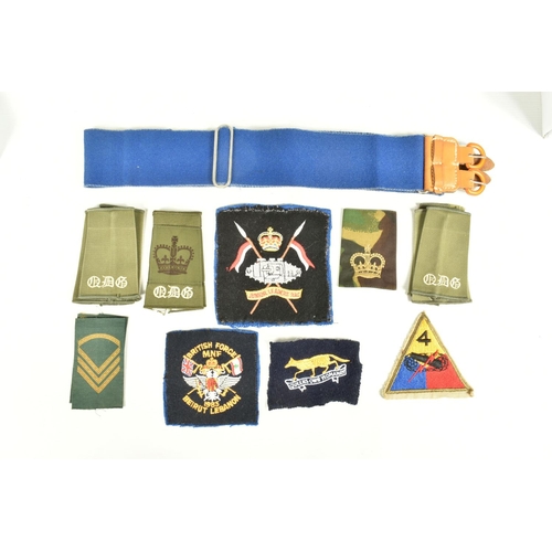 433 - A SELECTION OF MILITARY CAP BADGES CLOTH INSIGNIA AND OTHER ITEMS, this lot includes a book and CD a... 