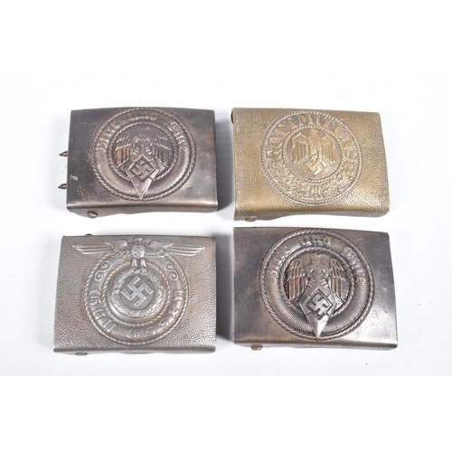 447 - FOUR GERMAN UNIFROM BELT BUCKLES, these include an Army NCO's buckle that has a hammered finish and ... 