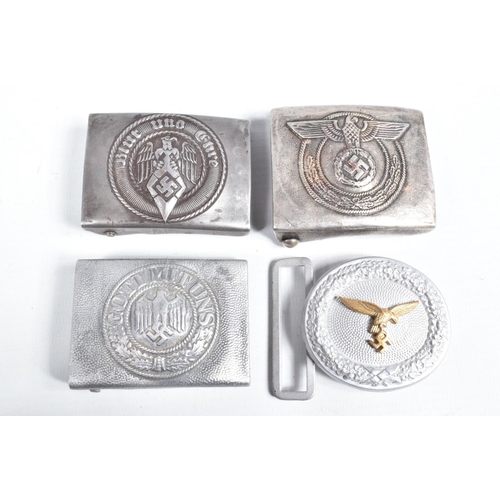 448 - FOUR GERMAN BELT BUCKLES, to include a steel buckle for enlistes men, the inside has a feint makers ... 