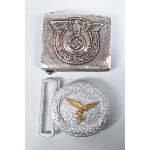 448 - FOUR GERMAN BELT BUCKLES, to include a steel buckle for enlistes men, the inside has a feint makers ... 