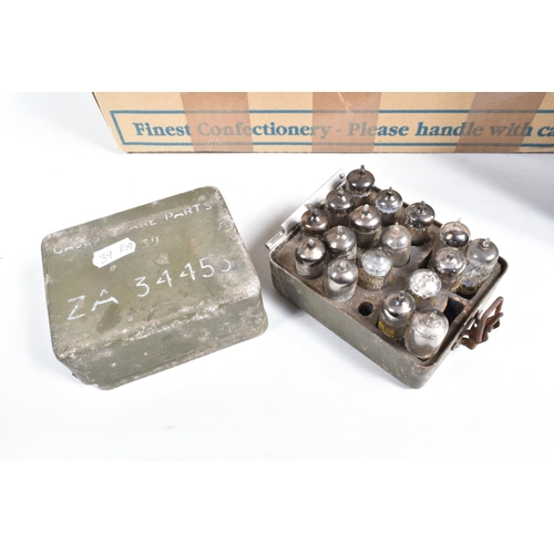 460 - A GREEN ARMY ONE DAY RATIONS TIN CONTAINING A QUANTITY OF BULBS AND THERMIONIC TUBES (VALVES), inclu... 