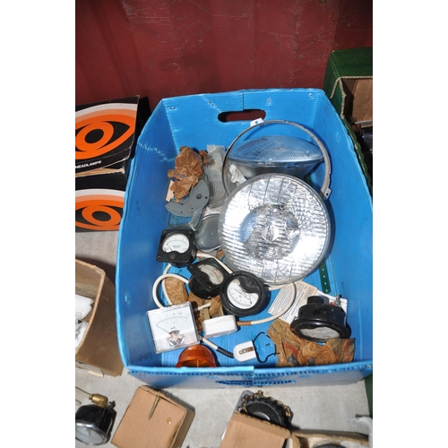 1003 - THREE TRAYS CONTAINING TRIUMPH SPITFIRE AND MG TF CAR PARTS AND INDUSTRIAL DIALS including head and ... 