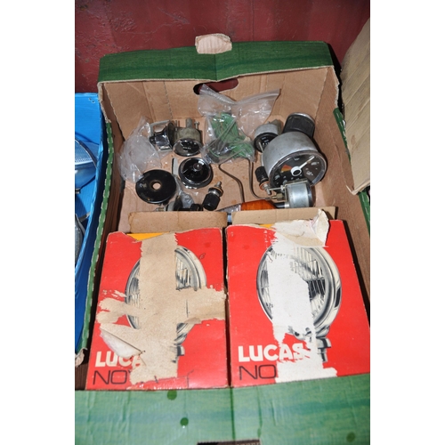 1003 - THREE TRAYS CONTAINING TRIUMPH SPITFIRE AND MG TF CAR PARTS AND INDUSTRIAL DIALS including head and ... 