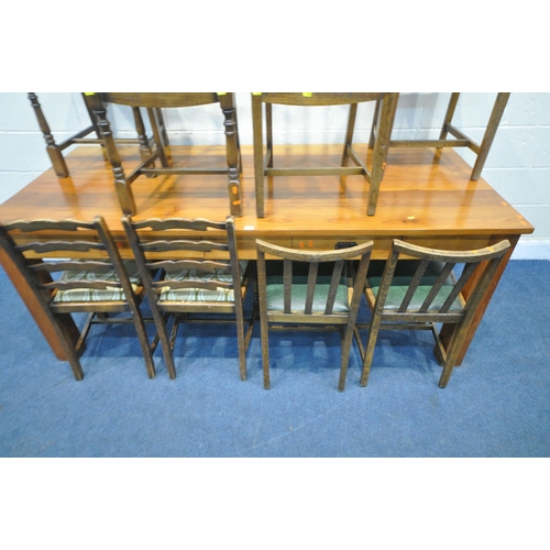 1206 - A LARGE CHERRYWOOD RECTANGULAR TABLE, the two frieze drawers with campaign handles, length 200cm x 8... 