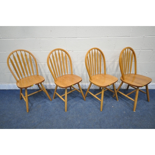 1207 - A SET OF FOUR BEECH CHAIRS (condition report: some surface marks, rickety frames, other signs of usa... 