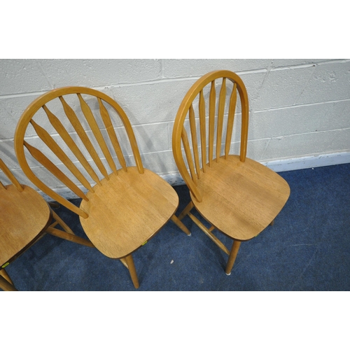 1207 - A SET OF FOUR BEECH CHAIRS (condition report: some surface marks, rickety frames, other signs of usa... 