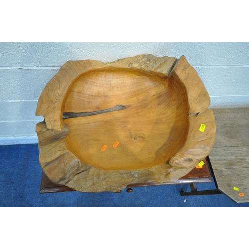 1208 - A RUSTIC ROOT WOOD FRUIT BOWL, width 54cm x depth 48cm x depth 22cm, a mahogany two door cupboard, a... 