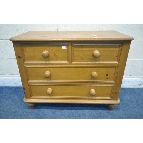 1212 - A PINE CHEST OF TWO SHORT OVER TWO LONG DRAWERS, width 92cm x depth 46cm x height 72cm (condition re... 