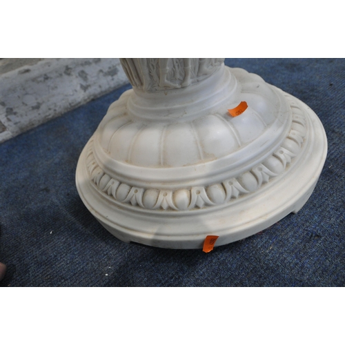 1219 - A CONTINENTAL MARBLE TOP CIRCULAR SIDE TABLE, raised on a moulded resin Corinthian style support dep... 