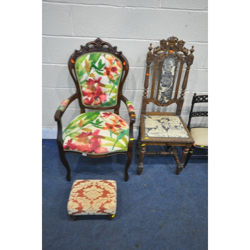 1234 - A SELECTION OF VARIOUS CHAIRS, to include a Victorian style open armchair, with later floral upholst... 