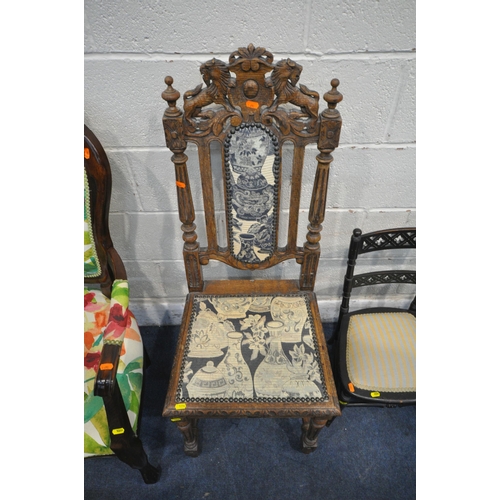 1234 - A SELECTION OF VARIOUS CHAIRS, to include a Victorian style open armchair, with later floral upholst... 