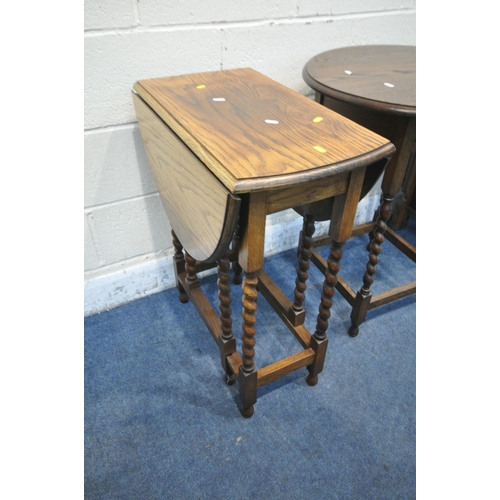 1250 - THREE PIECES OF 20TH CENTURY OAK FURNITURE, to include a small bench, with open armrests, a hinged s... 