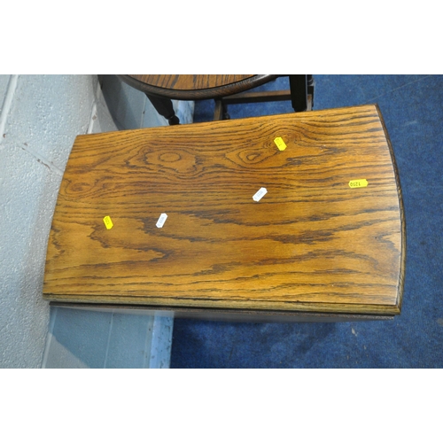 1250 - THREE PIECES OF 20TH CENTURY OAK FURNITURE, to include a small bench, with open armrests, a hinged s... 