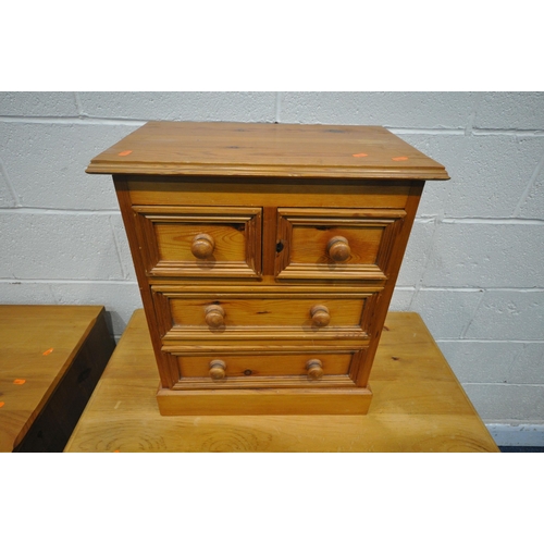 1292 - A PINE DESK, with two frieze drawers, on turned legs, width 92cm x depth 50cm x height 77cm, a two d... 