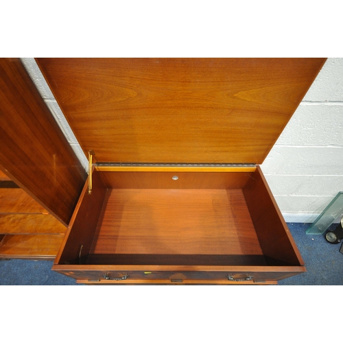 1295 - A SELECTION OF YEW WOOD FURNITURE, to include an open bookcase, width 80cm x depth 32cm x height 192... 