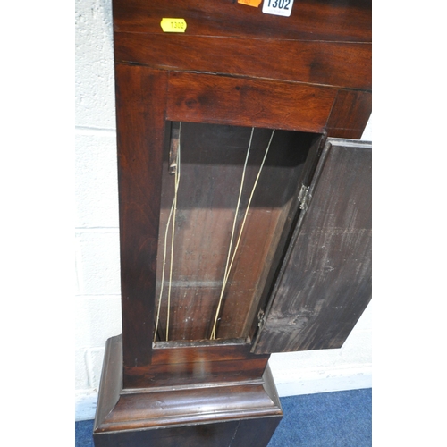 1302 - A GEORGIAN MAHOGANY 8 DAY LONGCASE CLOCK, turned spindles flanking a glazed door, that's enclosing a... 