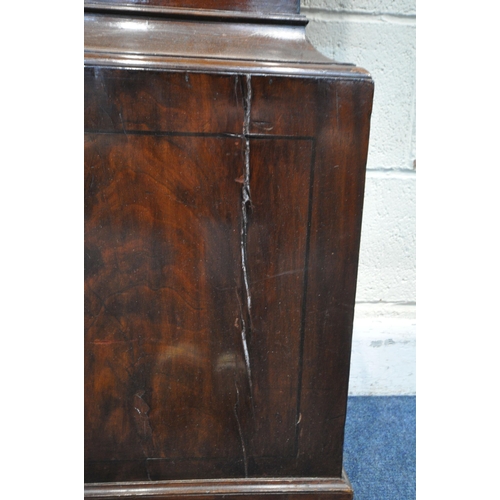 1302 - A GEORGIAN MAHOGANY 8 DAY LONGCASE CLOCK, turned spindles flanking a glazed door, that's enclosing a... 