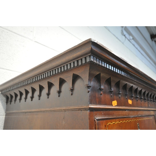 1305 - A GEORGIAN MAHOGANY CHEST ON CHEST, with loose cornice, fitted with an arrangement of eight drawers,... 