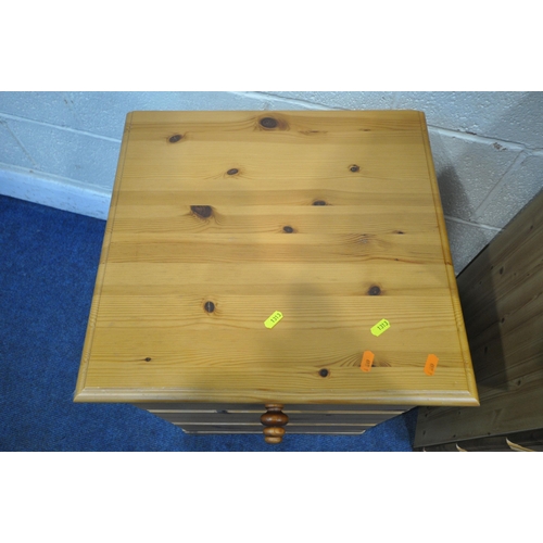 1313 - A MODERN PINE CHEST OF FIVE DRAWERS, width 83cm x depth 45cm x height 109cm, a pair of three drawer ... 