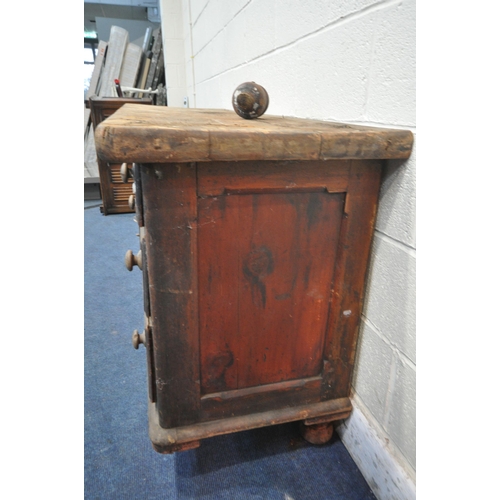 1315 - A 19TH CENTURY PINE SIDEBOARD / CHEST OF SEVEN DRAWERS, on turned feet, length 180cm x depth 56cm x ... 