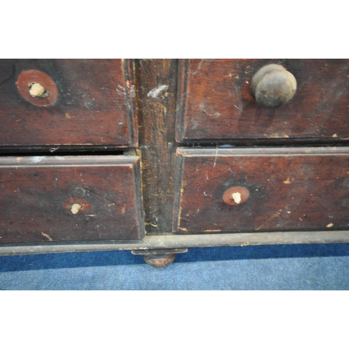 1315 - A 19TH CENTURY PINE SIDEBOARD / CHEST OF SEVEN DRAWERS, on turned feet, length 180cm x depth 56cm x ... 