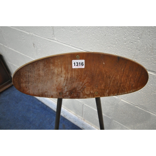 1316 - A MID CENTURY TUBULAR METAL BAR STOOL, with teak shaped back rest and circular seat, height 99cm (co... 