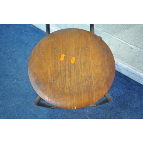 1316 - A MID CENTURY TUBULAR METAL BAR STOOL, with teak shaped back rest and circular seat, height 99cm (co... 