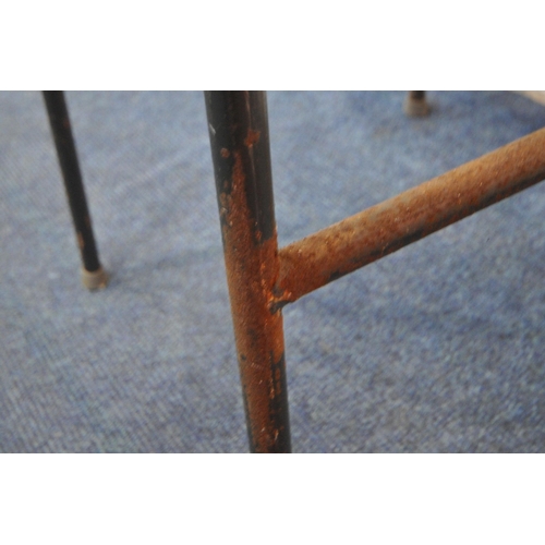 1316 - A MID CENTURY TUBULAR METAL BAR STOOL, with teak shaped back rest and circular seat, height 99cm (co... 