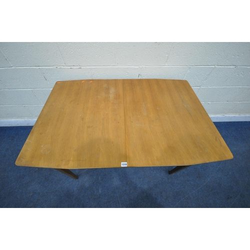 1319 - A MID CENTURY TEAK EXTENDING DINING TABLE, with a single fold out leaf, extended length 167cm x clos... 