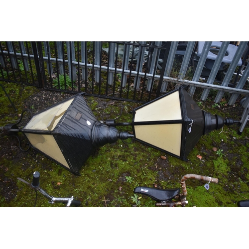 1002 - A PAIR OF VICTORIAN STYLE STREET LANTERNS, labelled Urbis, four tapered sides, and Perspex panels, 4... 