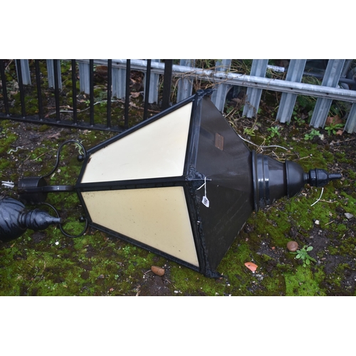 1002 - A PAIR OF VICTORIAN STYLE STREET LANTERNS, labelled Urbis, four tapered sides, and Perspex panels, 4... 